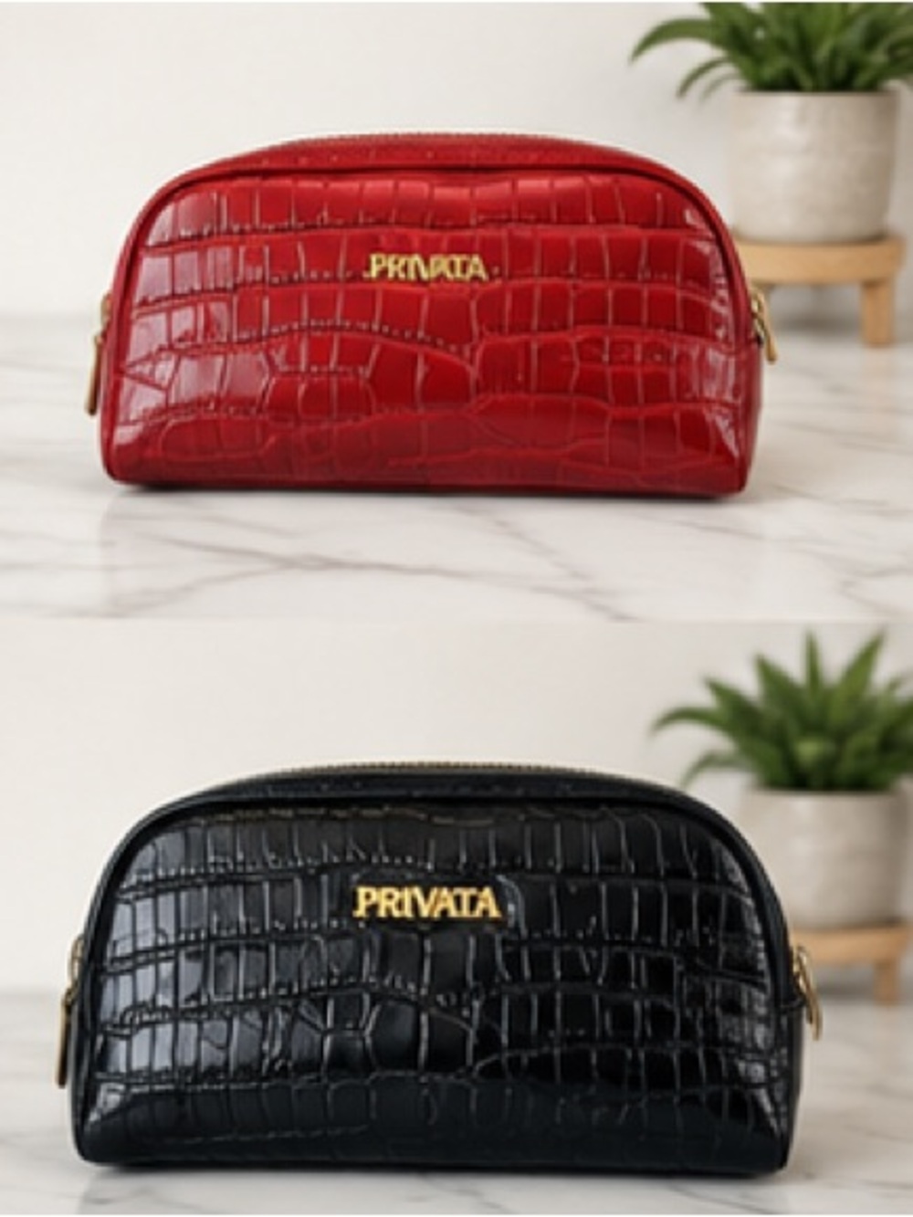 🖤 Black Croc-Embossed Cosmetic Pouch🖤
